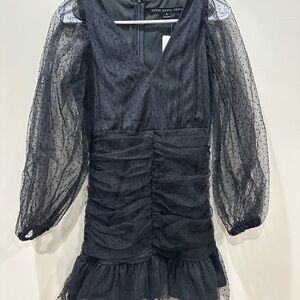 HYFVE Elegant Black Dress with Sheer Sleeves